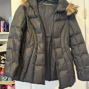 Andrew Marc Women's Black Puffer Coat with Fur Trim